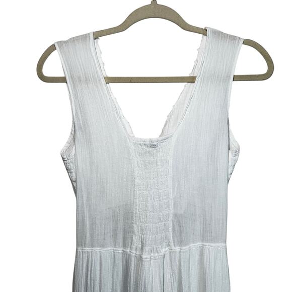 Cotton Natural Peruvian Sleeveless Tiered Maxi Dress Crochet Trim White S Fairy - Picture 8 of 16